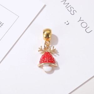 Christmas reindeer horn pendant with red and white enamel snowflake bell for DIY jewelry