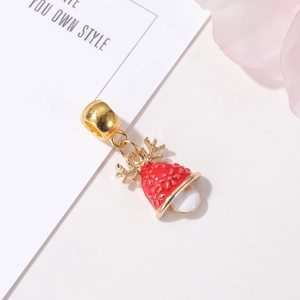 Christmas reindeer horn pendant with red enamel and pearl bead on white background