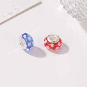 Sparkling blue and red glass heart charms with S925 silver core for DIY jewelry
