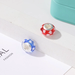 925 silver red and blue heart-shaped glass beads for DIY bracelet jewelry