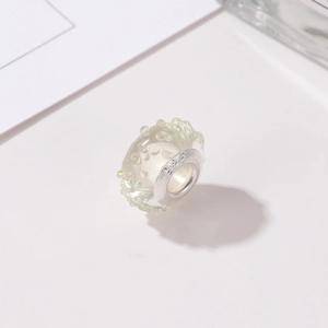 Cuenta de vidrio transparente con textura de burbujas y núcleo de plata S925 para joyería
