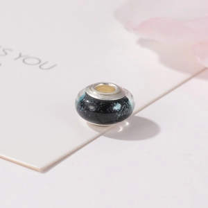 Starry sky blue glass bead for DIY bracelets with sparkling silver glitter effects