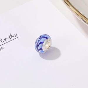Blue and white spiral glass bead with S925 silver core for DIY jewelry making