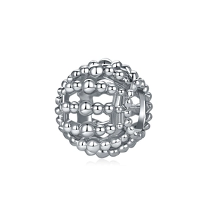 Abalorio de esfera hueca de plata pulida con diseño circular para joyas DIY