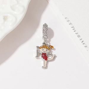 Silver alloy cartoon gymnast charm with red and yellow rhinestones for jewelry making