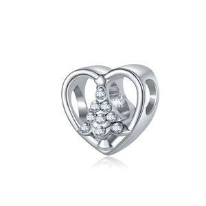 Charm a cuore in argento con albero di Natale in zirconi per gioielli fai-da-te