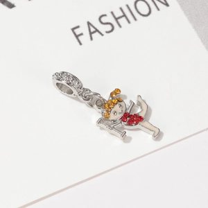 Cartoon girl pendant charm with yellow and red rhinestones for bracelets and necklaces