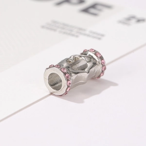 Perle de breloque en argent avec motif cœur creux et cristaux roses pour bracelets