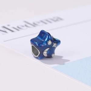 Blauwe emaille ster bedeltje met witte zirkoon voor DIY sieraden en armband kralen
