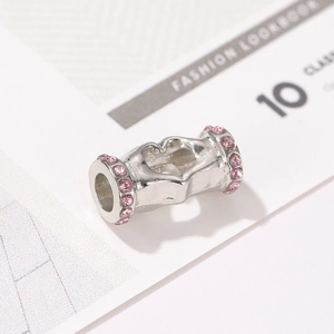 Perle de breloque en argent avec cœur ajouré et strass roses pour bracelets DIY