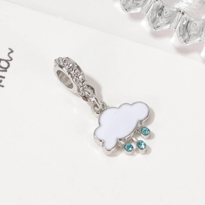 Pendentif nuage et gouttes de pluie bleues pour bracelets DIY en émail argenté