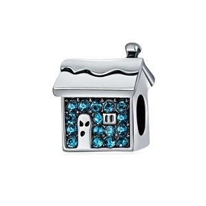 Abalorio de casa iglú con cristales azules brillantes en plata S925 para pulsera
