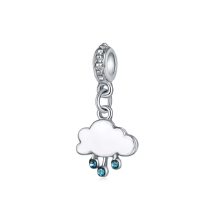 Pendentif nuage en argent 925 avec gouttes de pluie bleues et bélière pavée