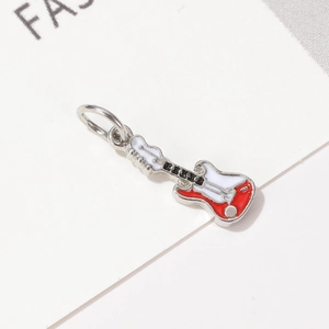Electric guitar charm pendant in red and white enamel for DIY necklaces and bracelets