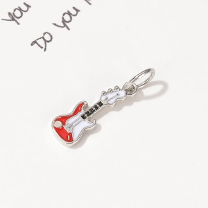 Detailed electric guitar charm pendant with red and white enamel for DIY jewelry making
