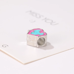 Perles en émail en forme de cœur rose et bleu en alliage pour bracelets DIY