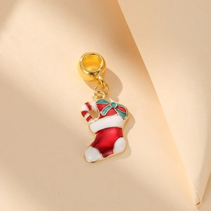 Christmas stocking and candy cane charm bead with red enamel and gold finish
