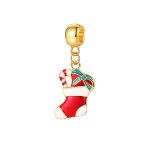 Christmas stocking charm with candy cane in red enamel for DIY charm bracelets