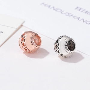 Abalorios de corazón hueco en oro rosa y plata con grabado LOVE para pulseras DIY