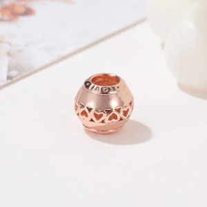 Cuenta espaciadora corazón hueco oro rosa con grabado LOVE para joyería DIY