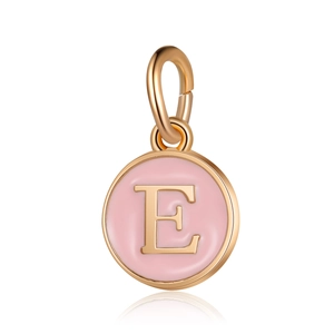 Colgante letra E de esmalte rosa con borde dorado para pulseras y collares DIY