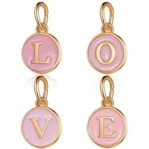 Colgantes de letras LOVE en esmalte rosa y oro rosa para joyas DIY y pulseras de charms