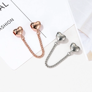 Cadenas de seguridad de doble corazón en oro rosa y plata para pulseras y joyas DIY