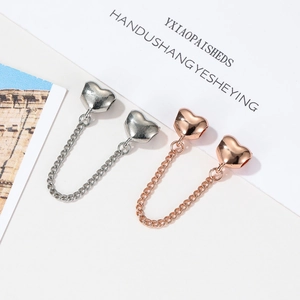 Conjunto de pulsera con cadena de seguridad de doble corazón en plata y oro rosa