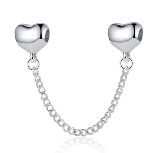 Cadena de seguridad de doble corazón en plata de ley S925 pulida para pulseras