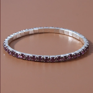 Bracciale tennis argentato con singola fila di cristalli viola per gioielli da sposa