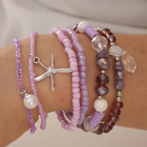 Bracelet multicouche bohème en perles violettes avec breloque étoile de mer et perle