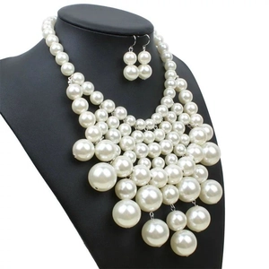 Collana Vintage Multistrato In Künstliche Perle Sintetiche Con Orecchini Per Donna Gioielli Eleganti Da Sposa Matrimonio Banchetto Bianchi
