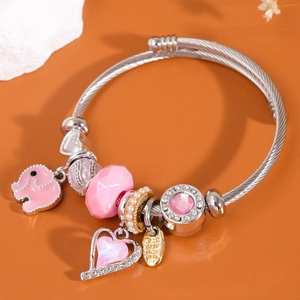 Bracciale Charm in Acciaio Inossidabile per Donna Con Ciondoli Elefante Cuore e Künstliche Perle Sintetiche Gioielli di Moda Regalo