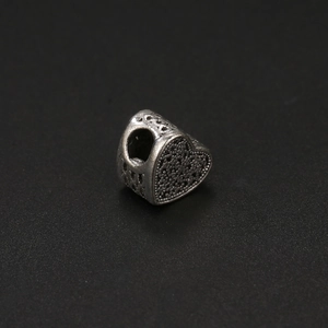 Vintage silver hollow heart charm bead for DIY bracelets and necklaces with textured finish