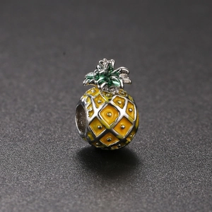Tropische Ananas-Perle mit gelber Emaille und Silbermetall für DIY-Armbänder und Schmuck