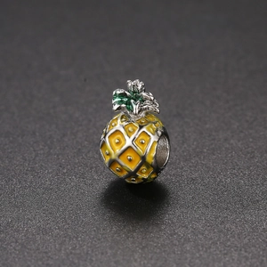 Ananas-Charm-Perle im Meeresstil mit gelber und grüner Emaille für DIY-Armbänder