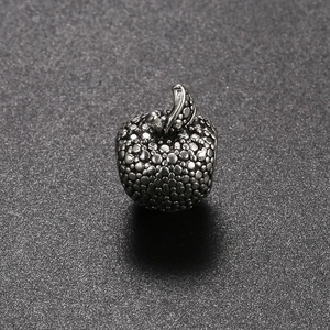 Perle de breloque pomme en argent vintage avec feuille et texture pour bracelets DIY bijoux