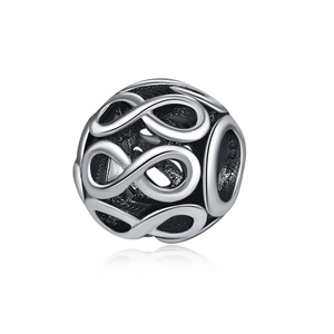 Abalorio hueco con símbolo de infinito en metal plateado para pulseras personalizadas