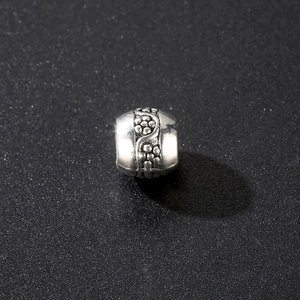 Cuenta espaciadora de plata antigua grabada con flores para pulseras y joyas DIY