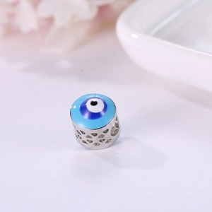 Ethnic Evil Eye blue charm bead with heart hollow design for DIY jewelry making