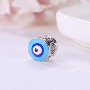 Blue Evil Eye alloy beads with hollow heart patterns for DIY bohemian jewelry making
