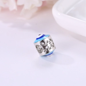 Evil eye heart charm bead in silver finish for DIY bohemian bracelets and necklaces