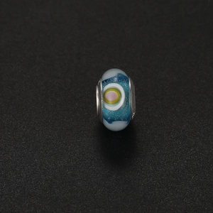 Deep blue rainbow glass charm bead with silver metal core for DIY bracelets