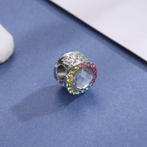 Rainbow gradient crystal bead charm with faceted zirconia for DIY jewelry making