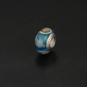 Blue glass cloud charm bead with S925 sterling silver core and colorful accents