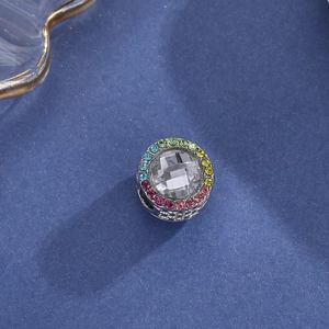 Exquisite gradient crystal charm with colorful rhinestones and hollow silver metalwork
