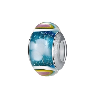 Blue cloud glass charm bead with silver core for DIY bracelet and jewelry making