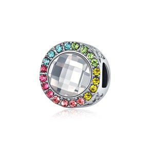 Alloy Rhinestone Round Charm Bead With Large Crystal Colorful Gradient Hollow Design For DIY Bracelet Necklace Jewelry