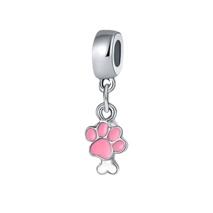 Süßer Rosa Hundepfotenabdruck Und Weißer Knochen Tropföl Legierung Anhänger DIY Charm Für Armband Halskette Haustierliebhaber Schmuck