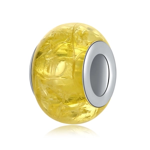 Yellow ice-cracked resin charm bead with silver metal core for DIY bracelet and necklace